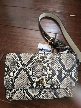 Ralph Lauren Black and Beige Snake-Print Crossbody